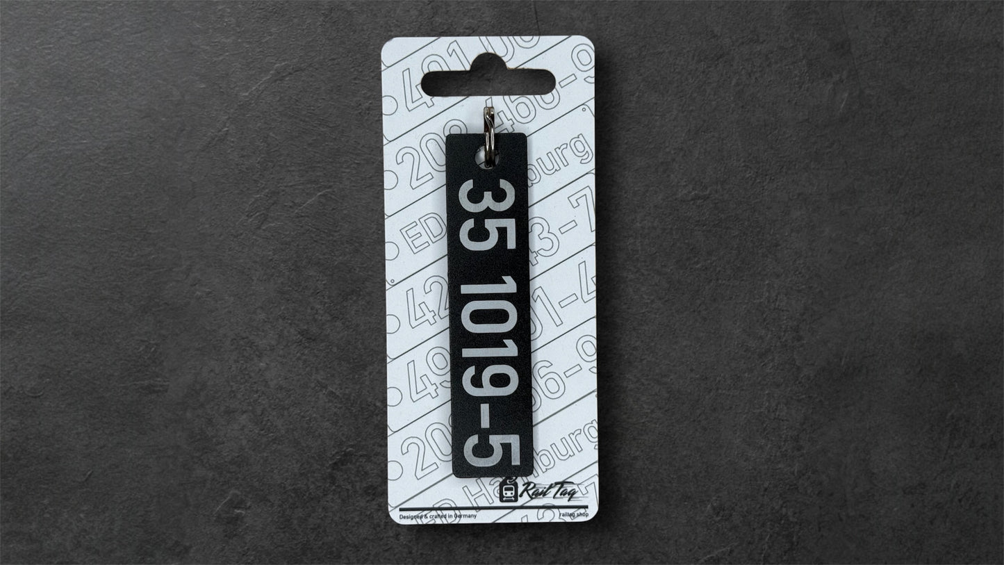 Railway "anodized aluminum locomotive plate" individual keychain (laser)