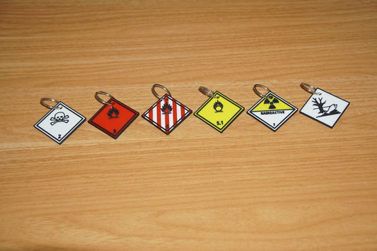 dangerous goods label keychain